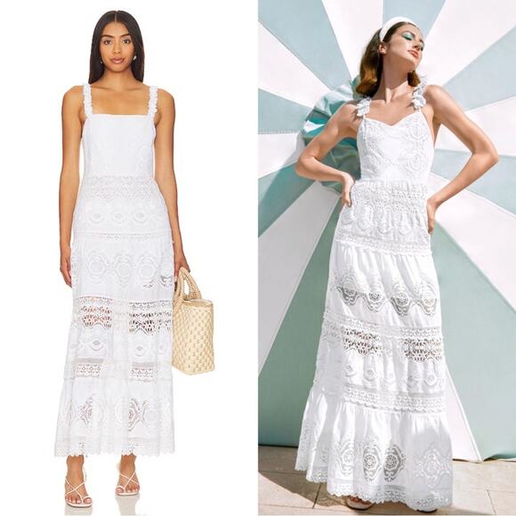 Alice + Olivia Alora Embroidered Crochet Lace Eyelet Floral Maxi Dress Size 4 - Picture 1 of 11